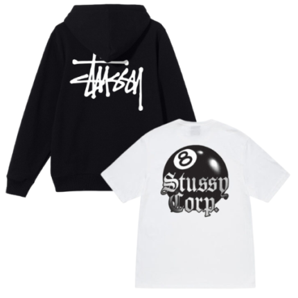 Ensemble Pull Stüssy Basic Noir & T-shirt 8 Ball Corp Blanc