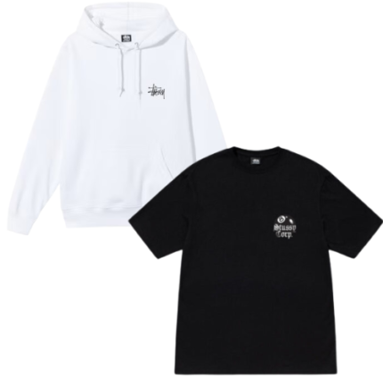 Pull Stüssy Basic – Ensemble Hoodie Écru & T-shirt 8 Ball Corp Noir