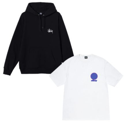 Ensemble Pull Stüssy Basic Blanc & T-shirt 8 Ball Grid Noir