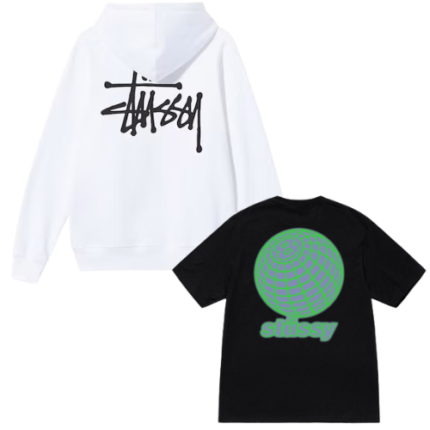 Ensemble Pull Stüssy Basic Blanc & T-shirt 8 Ball Grid Noir
