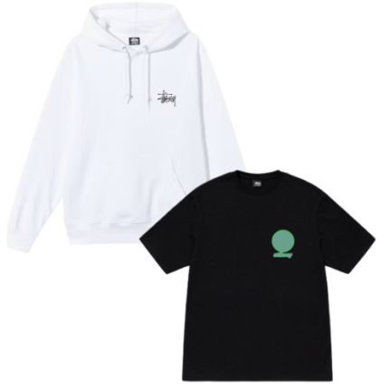 Ensemble Pull Stüssy Basic Blanc & T-shirt 8 Ball Grid Noir