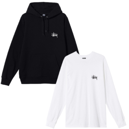 Ensemble Pull Stüssy Basic Noir & T-shirt Manches Longues Stüssy Blanc