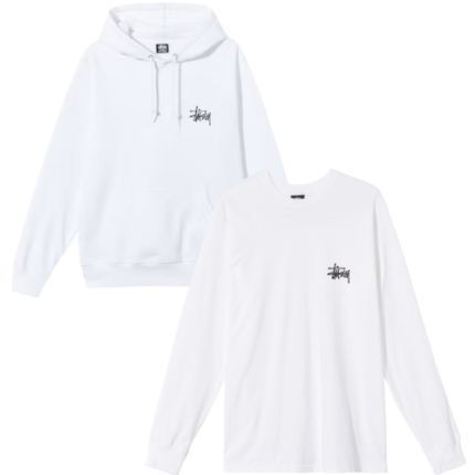 Ensemble Pull Stüssy Basic Blanc & T-shirt Manches Longues Stüssy Blanc