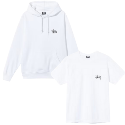 Pull Stüssy Basic – Ensemble Hoodie & T-shirt Blanc