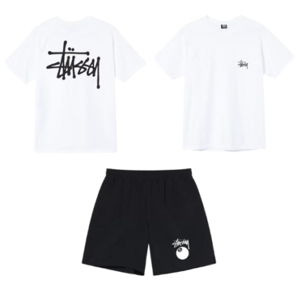 Ensemble Stüssy T-shirt Basic Blanc & Short 8 Ball Noir
