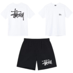 Ensemble Stüssy T-shirt Basic Blanc & Short Noir